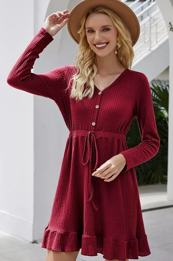 Waffle Weave Drawstring Dress (3 colors)